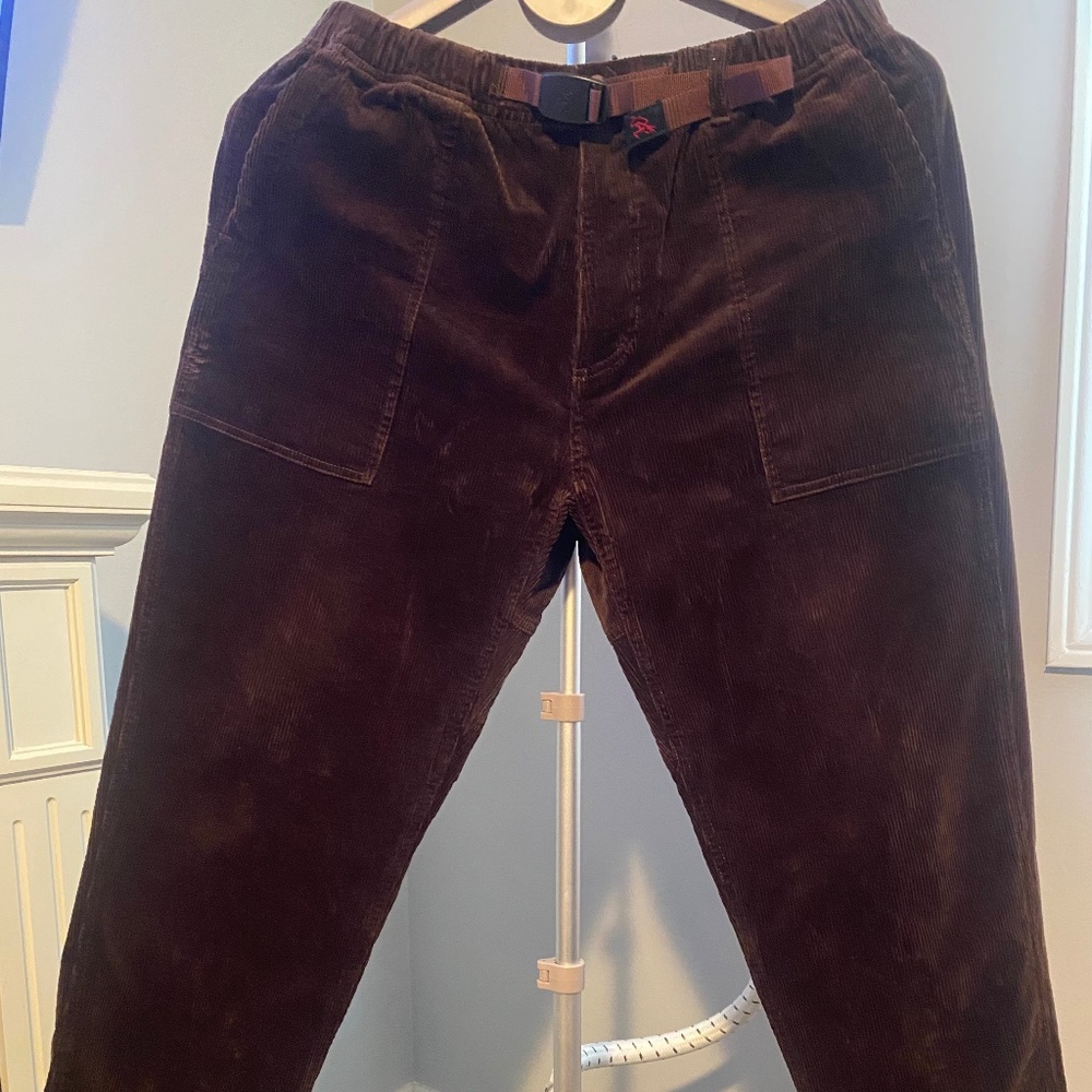 Gramicci Cropped Corduroy Loose Tapered Ridge Pants - Deep Brown
